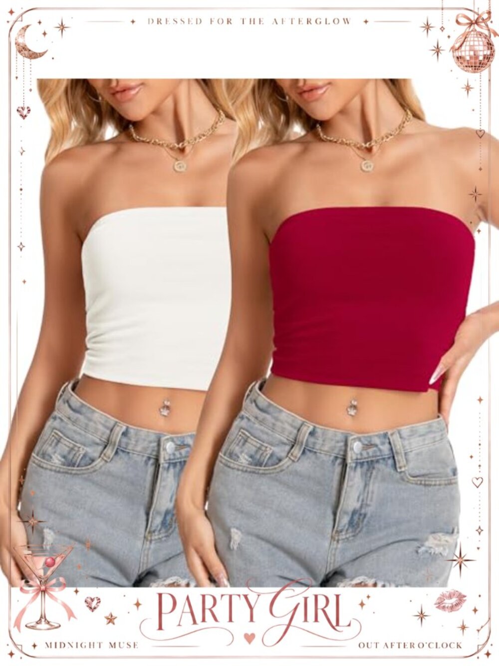 2 Pack Women's Strapless Bandeau Crop Tube Tops Slim Fit Summer
